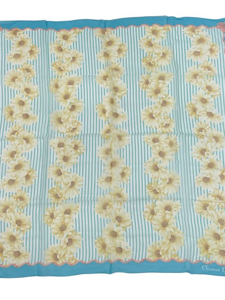 Christian Dior Scarf Silk Floral Pattern Blue